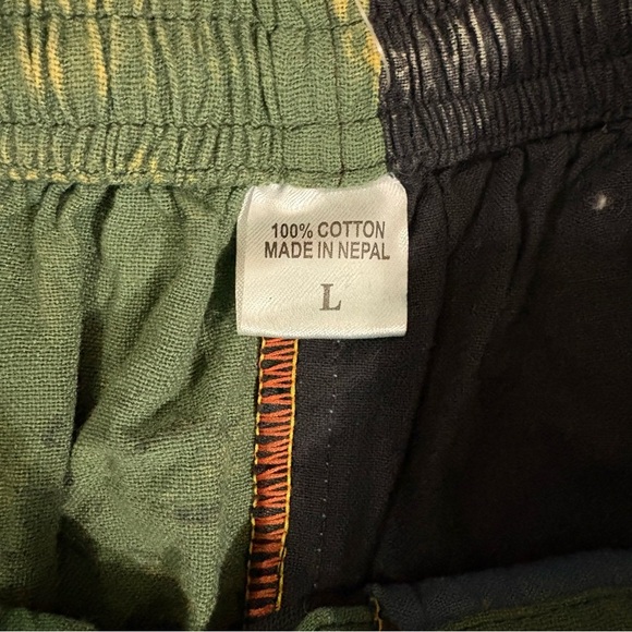 Bohemian Hippie Patchwork Drawstring Pants Cotton Pockets Sz L Made in Nepal - Picture 5 of 8